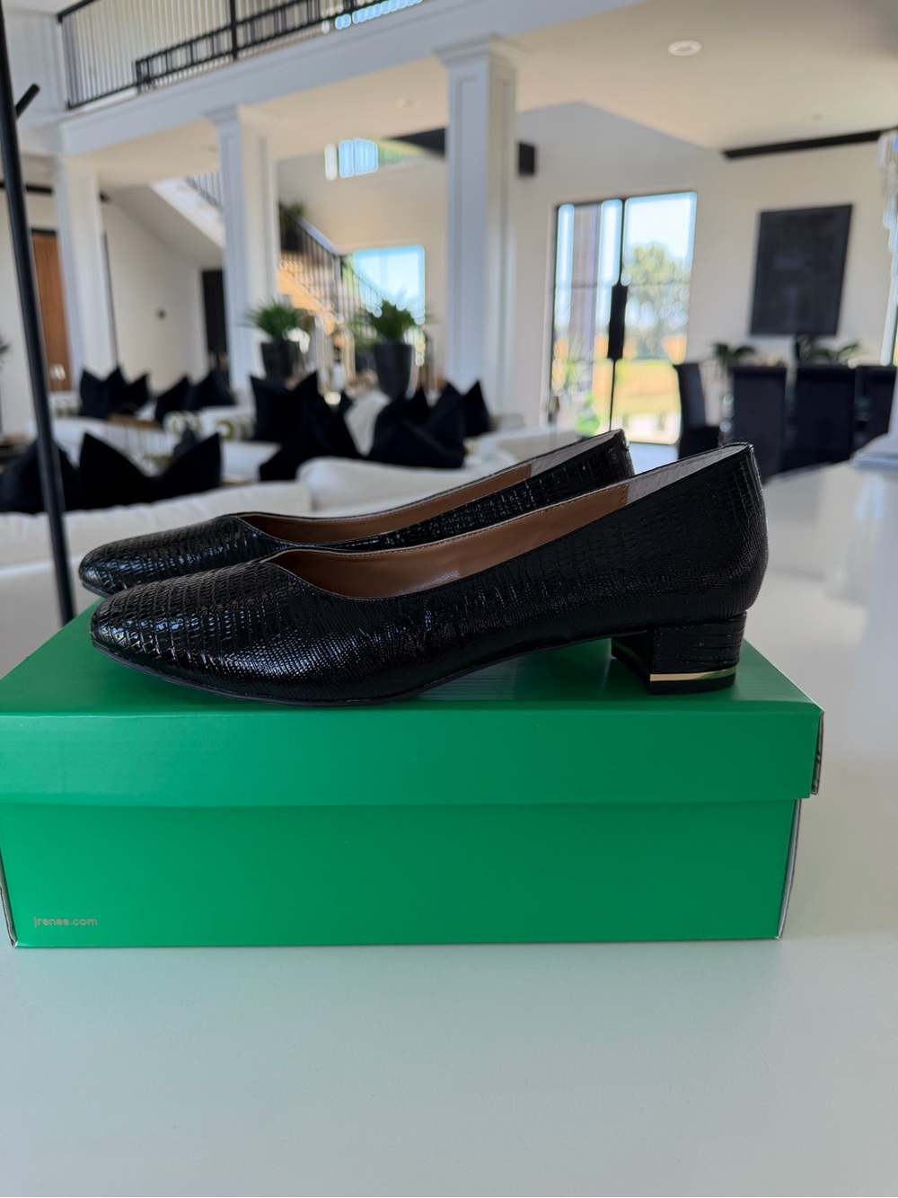 J.Renee Black Lizard-Textured Low Block Heel Flats - Picture 3 of 6